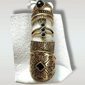 Free People Count Your Lucky Stars Ring Set in Antique Gold Onyx Bohemian Witchy